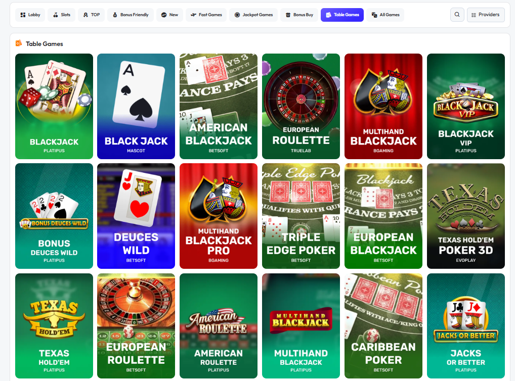 Giochi da tavolo al Casinò Spinrise